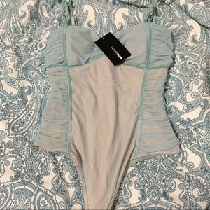 Fashion Nova Blue Thong Bodysuit